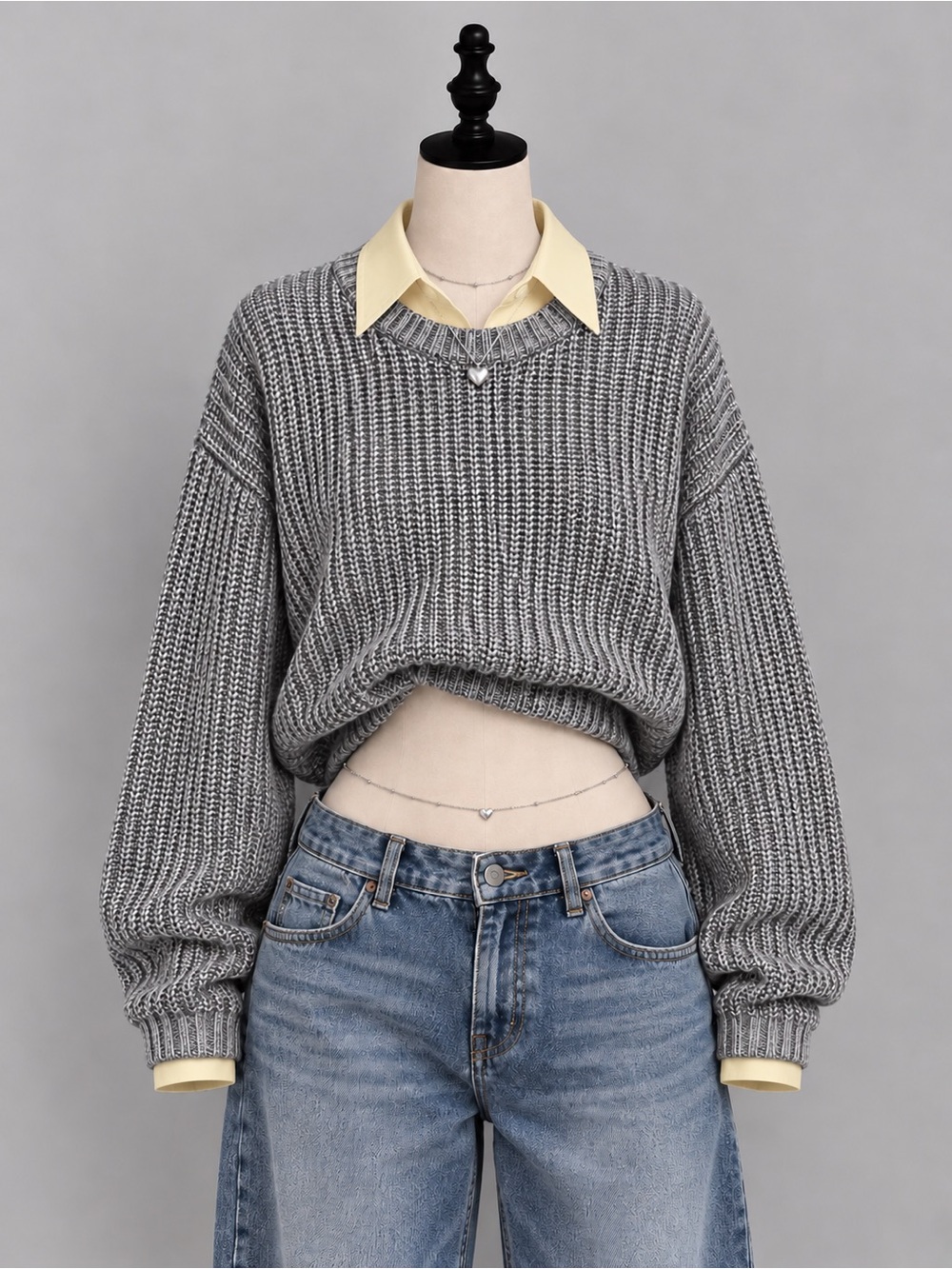 Garage Chunky Knit Crewneck Sweater - Gray